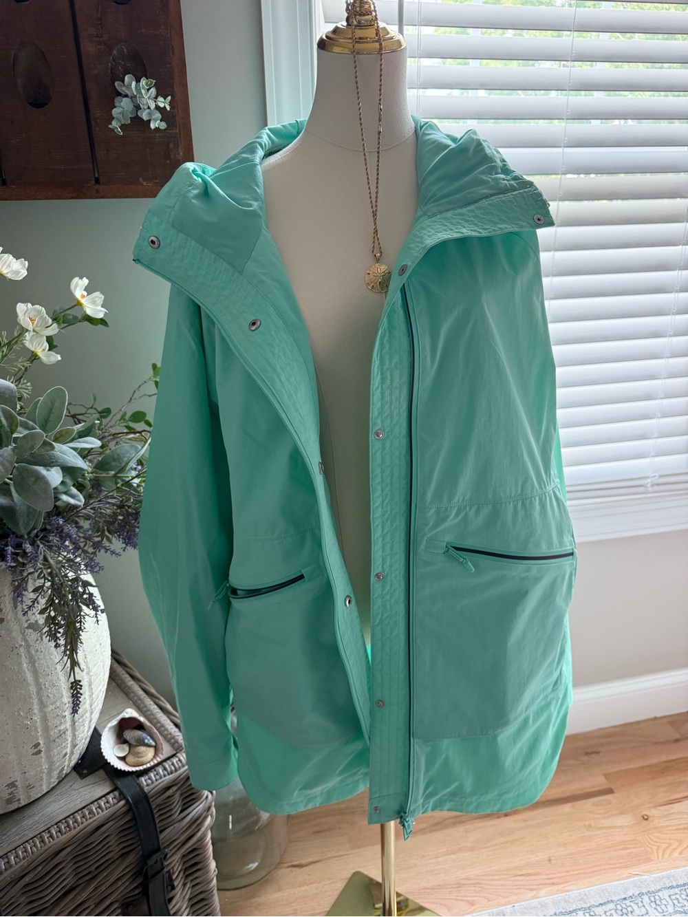 Free People Mint Green Hooded Raincoat - Picture 2 of 3